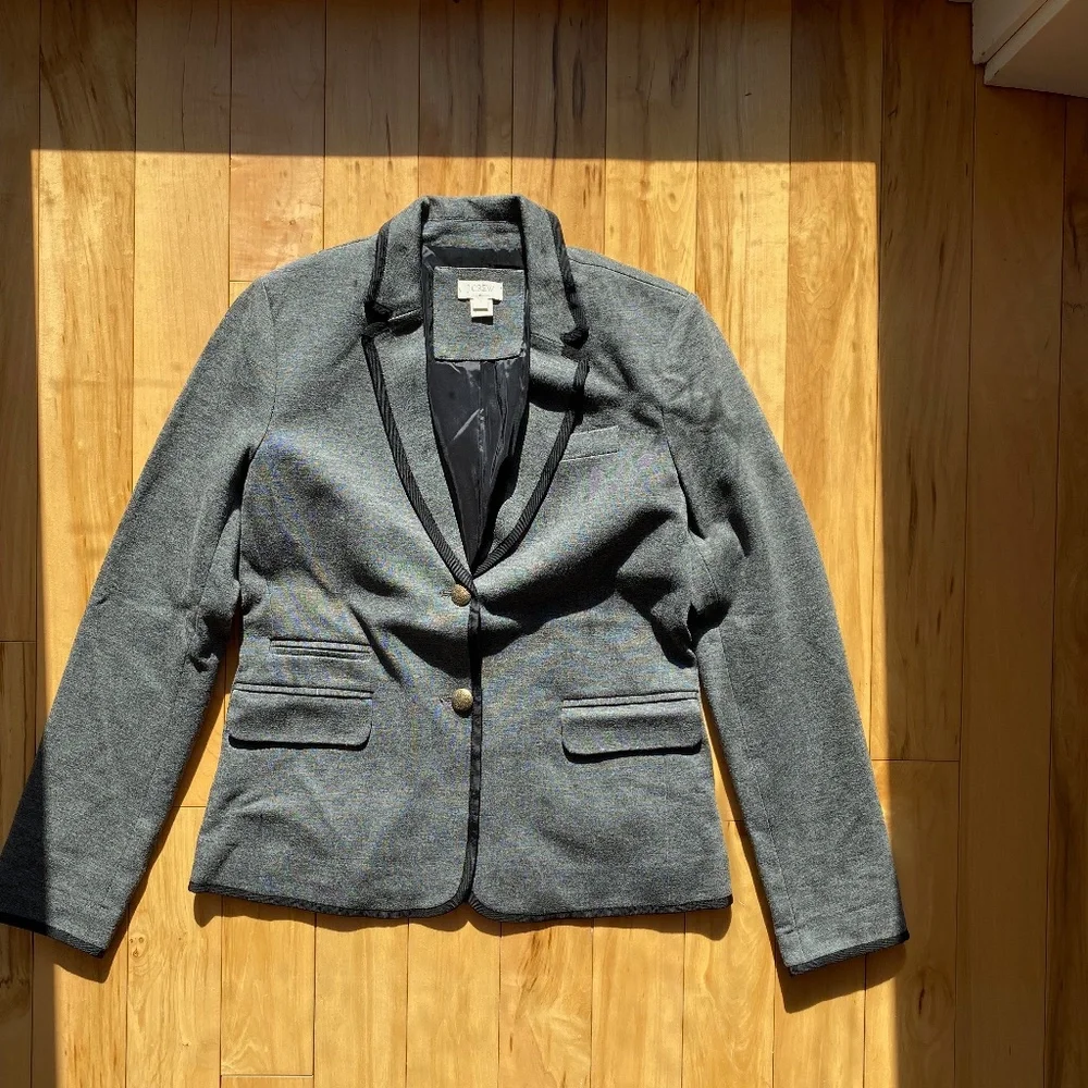 J. Crew Factory Tipped Knit Stretch Two‎ Button Gray Blazer Jacket
